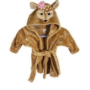 Hudson Baby Infant Girl‎ Plush Animal Face Bathrobe, Fawn, 0-9 Months